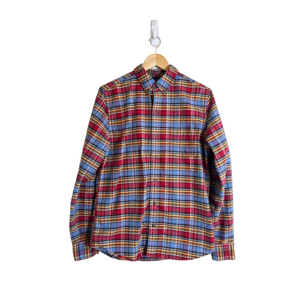 Fossil Men’s Red Blue Plaid Long Sleeve Preppy Casual Button Down Medium